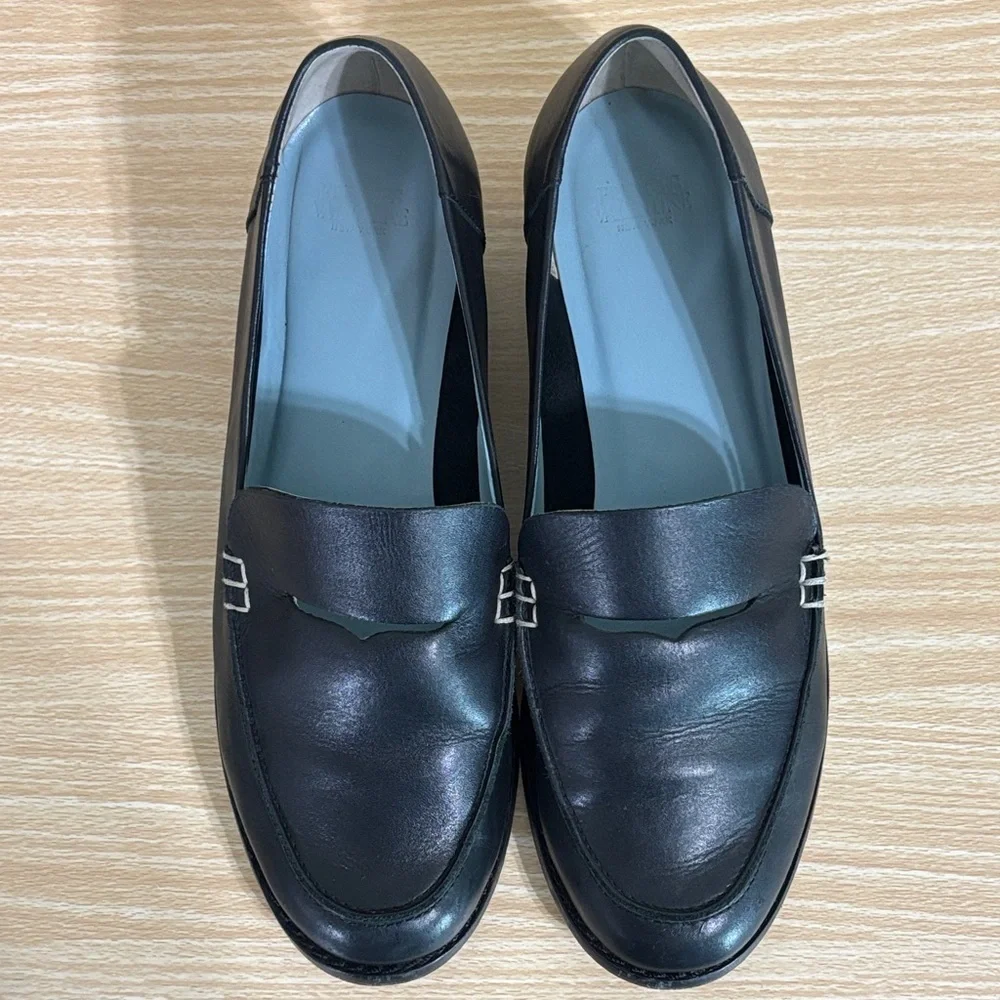 Frances Valentine Black Leather Penny Loafers Size 7B